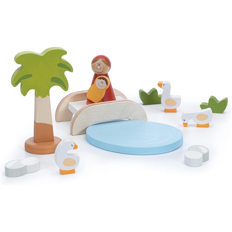 Trudi Presepe - Il ponte sul laghetto (11 pz) | Sevi | Decorazioni natività. Presepe in legno artigianale Sevi | 14x13,5x11,5 c