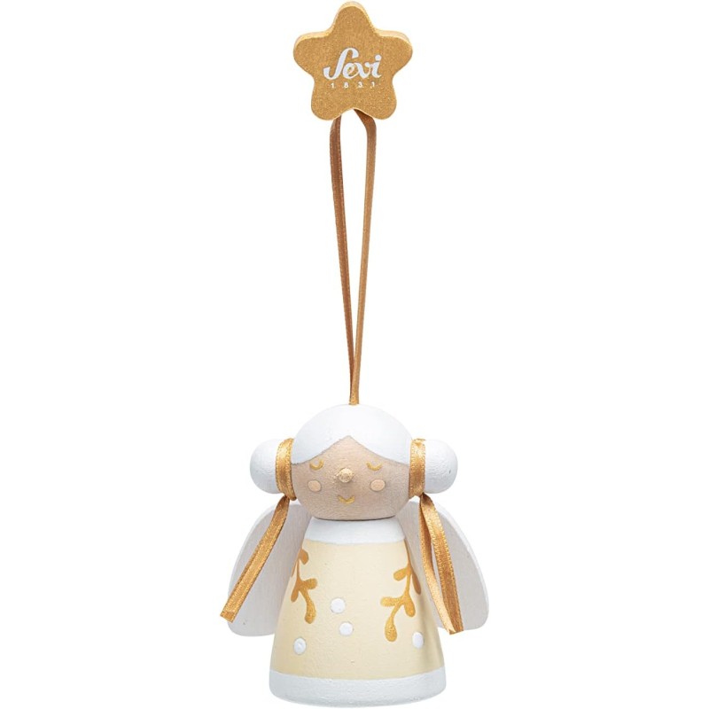 Angioletto Lei bianco | Sevi | Decorazioni albero di Natale in legno. Collezione artigianale | 9x15,5x5 cm | Decorazioni natali