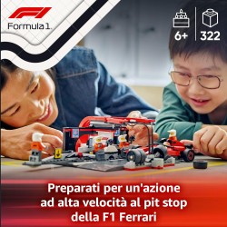 LEGO 60443 City Pit Stop e Meccanici con Monoposto Ferrari F1 - Kit Officina da Costruire con Macchina Giocattolo, Minifigure e