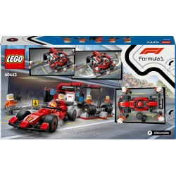 LEGO 60443 City Pit Stop e Meccanici con Monoposto Ferrari F1 - Kit Officina da Costruire con Macchina Giocattolo, Minifigure e