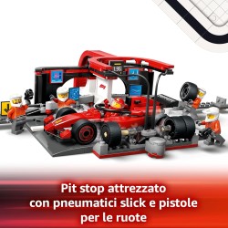 LEGO 60443 City Pit Stop e Meccanici con Monoposto Ferrari F1 - Kit Officina da Costruire con Macchina Giocattolo, Minifigure e