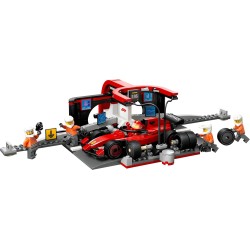 LEGO 60443 City Pit Stop e Meccanici con Monoposto Ferrari F1 - Kit Officina da Costruire con Macchina Giocattolo, Minifigure e