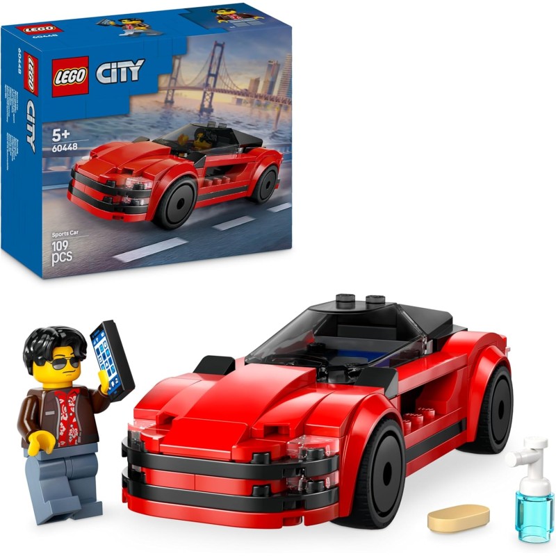 LEGO 60448 City Auto Sportiva Rossa - Macchina Giocattolo da Corsa - Include Minifigure e Accessori
