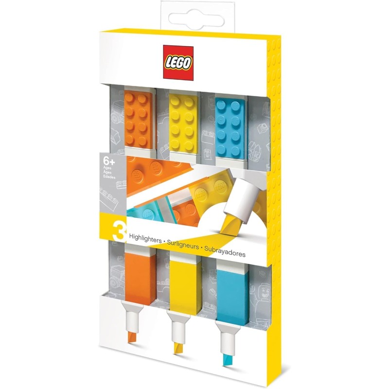 IQ LEGO 51685 cancelleria - pacchetto da 3 evidenziatori - arancione, giallo, azzurro