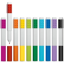 LEGO 53101 Iconic Articoli da Scrittura confezione da 10: Creativo Penna a Gel Asciugatura Rapida con Piastrella LEGO - Set di 