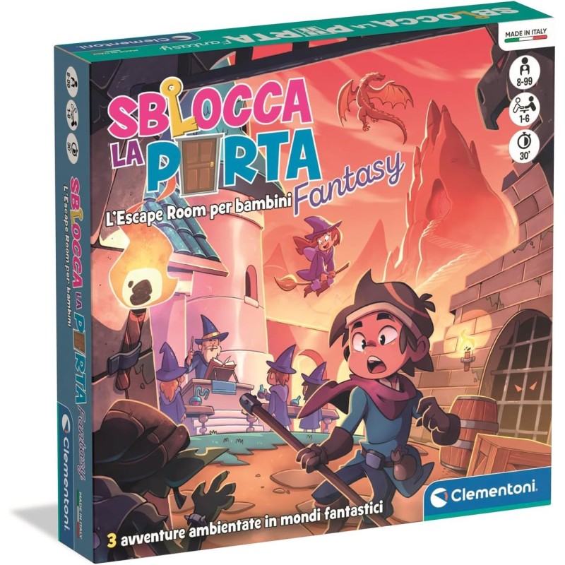 Clementoni - Sblocca la Porta, Gioco da Tavolo, 3 Escape Room, Ambientata in 3 Luoghi Fantasy, 1-8 Giocatori, 16587