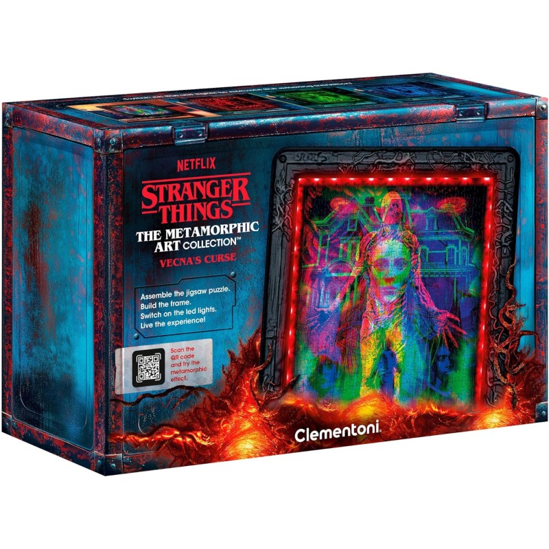 Clementoni - Stranger Things Metamorphic Art Collection - Vecna s Curse, Quadro Interattivo 520 Pezzi con Cornice e LED RGB, Il
