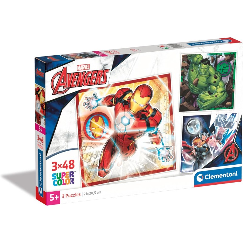 Clementoni - 25315 - Supercolor Puzzle - Marvel The Avengers - 3x48 Pezzi (Include 3 Puzzle Da 48 Pezzi)