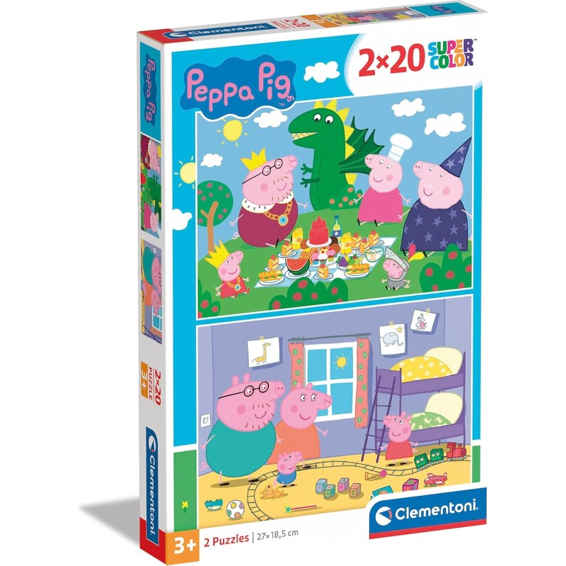Clementoni - 24778 - Supercolor Puzzle - Peppa Pig - 2x20 pezzi (2 puzzle da 20 pezzi) - Made in Italy, puzzle bambini 3 anni+