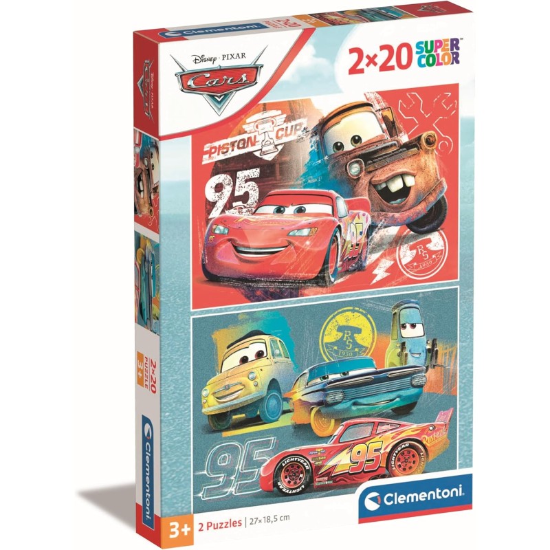 Clementoni - 24808 - Supercolor Puzzle - Disney Cars - 2x20 Pezzi (Include 2 Puzzle Da 20 Pezzi) - Puzzle Bambini 3 Anni Carton