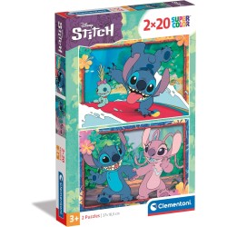 Clementoni - 24809 Disney Stitch Supercolor 2x20 (Include 2 da 20 Pezzi) Bambini 3 Anni, Puzzle Cartoni Animati, Made in Italy