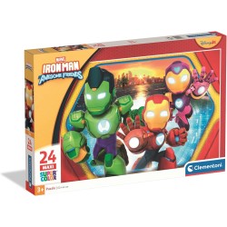 Clementoni - 24829 Puzzle 24 Pezzi Supercolor, per Bambini 3+ Anni, Illustrazione Marvel Iron Man and his Awesome Friends, Made