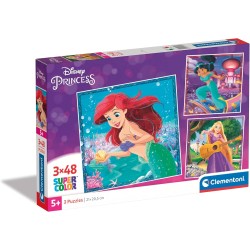 Clementoni - 25304 - Supercolor Puzzle - Disney Princess - 3x48 Pezzi (Include 3 Puzzle Da 48 Pezzi) - Made In Italy