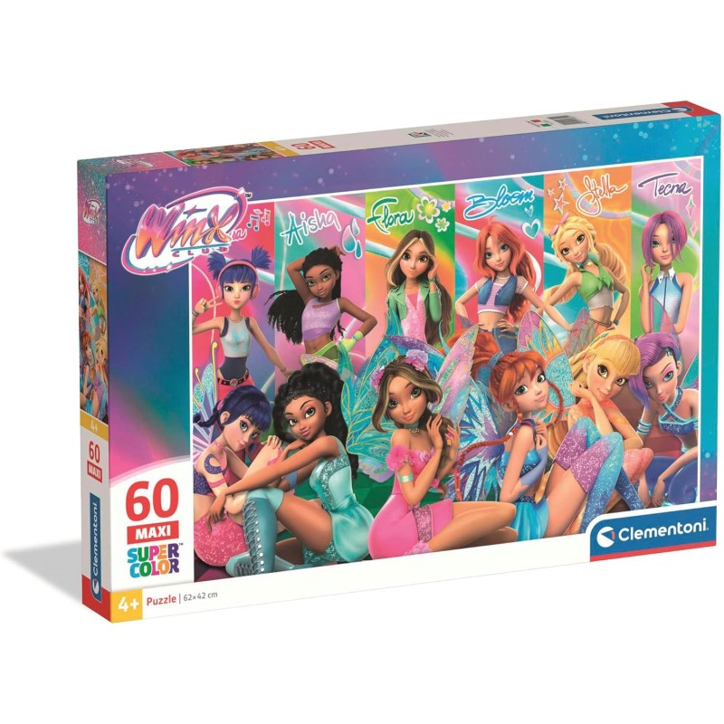 Clementoni - 26301 Puzzle 60 Pezzi Supercolor, per Bambini 4+ Anni, Illustrazione con Personaggi dal Cartone Winx Club, Made in