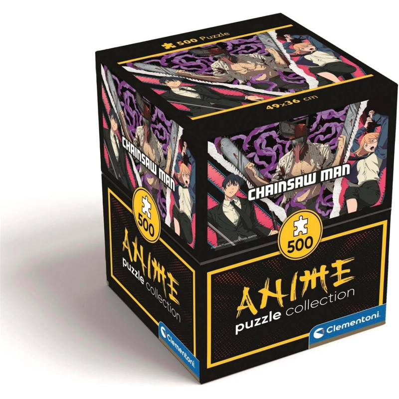 Clementoni - 35606 Puzzle 500 Pezzi Cube per Adulti e Ragazzi, Collection, Illustrazione Chainsaw Man, Poster Incluso, Made in 