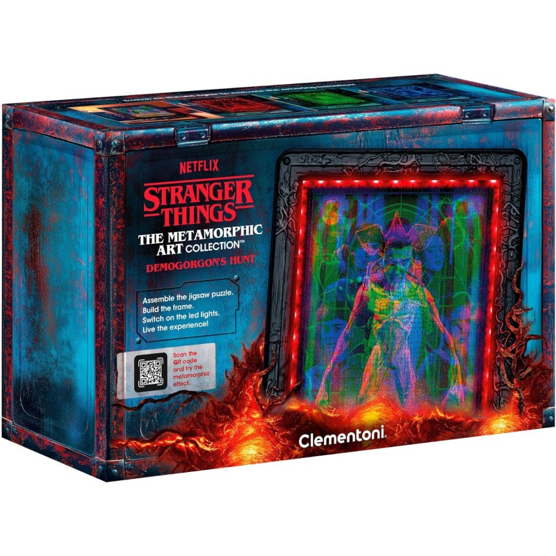 Clementoni - 35611 Stranger Things Metamorphic Art Collection - Demogorgon’s Hunt, Quadro Interattivo 520 Pezzi con Cornice e L