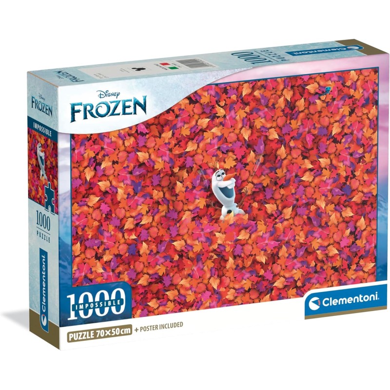 Clementoni - 39929 Impossible Puzzle 1000 Pezzi per Adulti e Ragazzi, Tema Disney Frozen con Poster Incluso, Compact Box, Made 