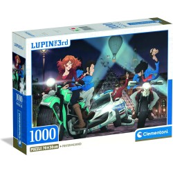 Clementoni - 37055 Puzzle 1000 Pezzi Fumetti, Illustrazione Lupin III Compact Box con Poster Incluso, dalla Serie Anime e Manga