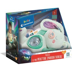 Clementoni Baby Fiocco, Proiettore di Aurora Boreale, Morbida Lepre Peluche con Proiettore, 17588