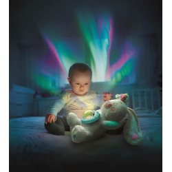 Clementoni Baby Fiocco, Proiettore di Aurora Boreale, Morbida Lepre Peluche con Proiettore, 17588