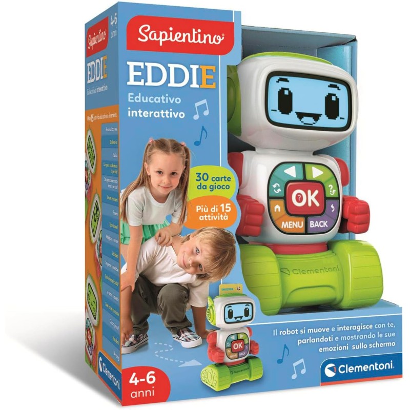 Clementoni Sapientino - 16713 Eddie Robot Educativo Interattivo, Gioco Educativo, Robot Parlante con Schermo LCD, Impara Letter