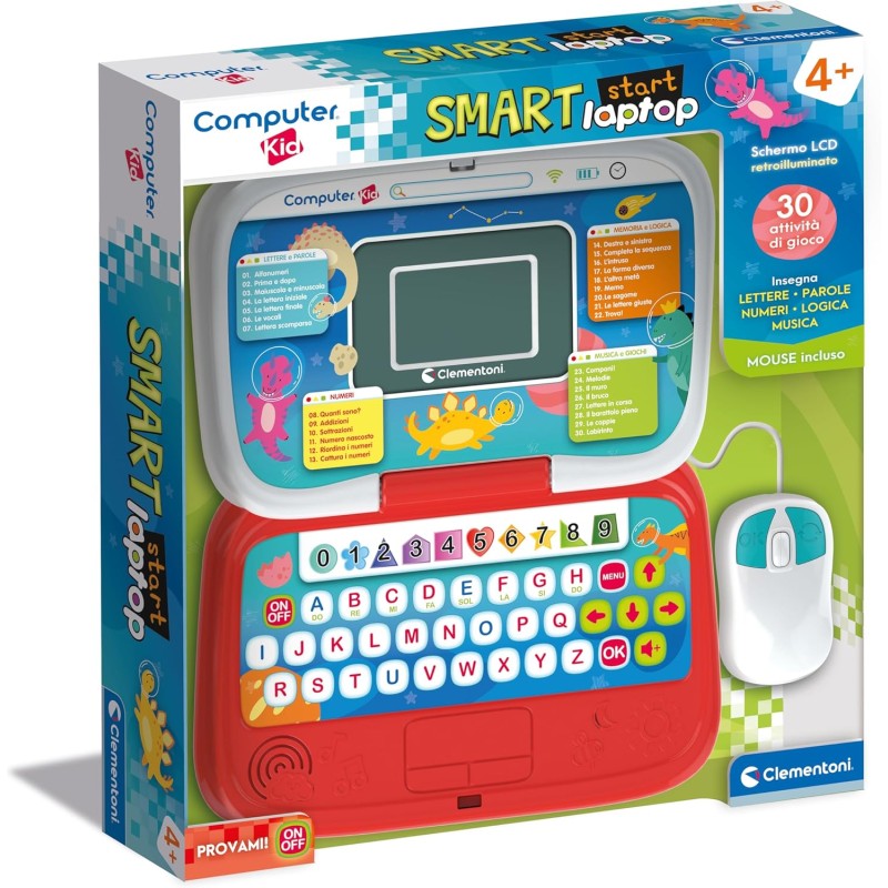 Clementoni - 16482 Computer Kid Smart Laptop Educativo, 30 attività Educative, Gioco Elettronico per Imparare Lettere, Numeri e