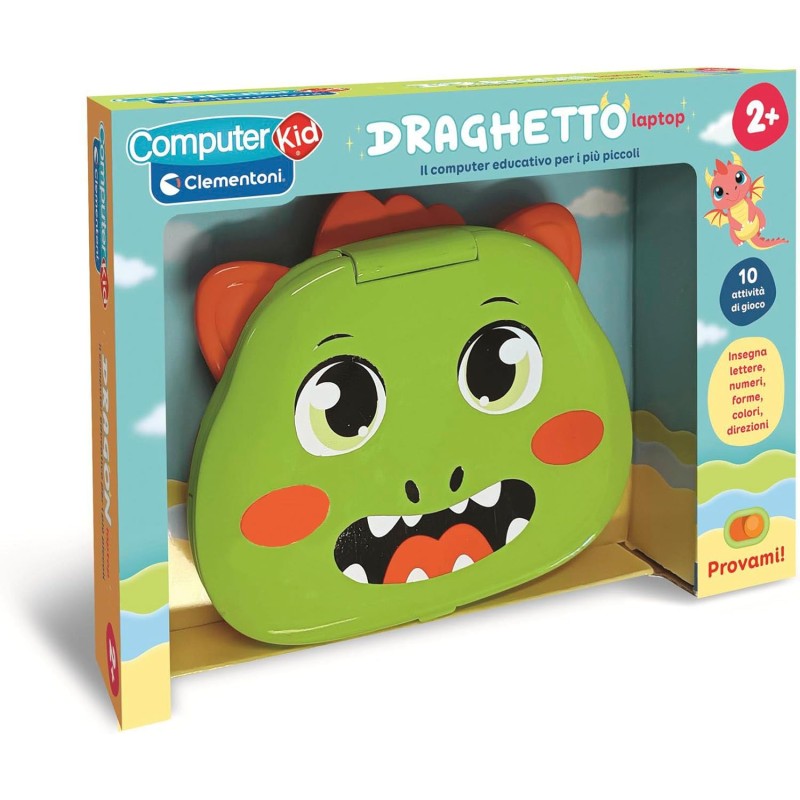 Clementoni - 16488 Computer Kid Draghetto Laptop Educativo Bambini 2+ Anni, 10 attività, Gioco Elettronico per Imparare Lettere