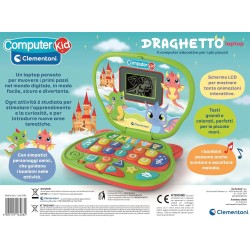 Clementoni - 16488 Computer Kid Draghetto Laptop Educativo Bambini 2+ Anni, 10 attività, Gioco Elettronico per Imparare Lettere