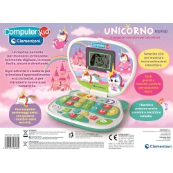 Clementoni - 16489 Computer Kid Unicorno Laptop Educativo Bambini 2+ Anni, 10 attività, Gioco Elettronico per Imparare Lettere,