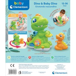 Clementoni 17953 Baby Dino e Baby Dino, Dinosauri Interattivi Parlanti, per Bambini di 12-36 Mesi, Centro attività Che Stimola 