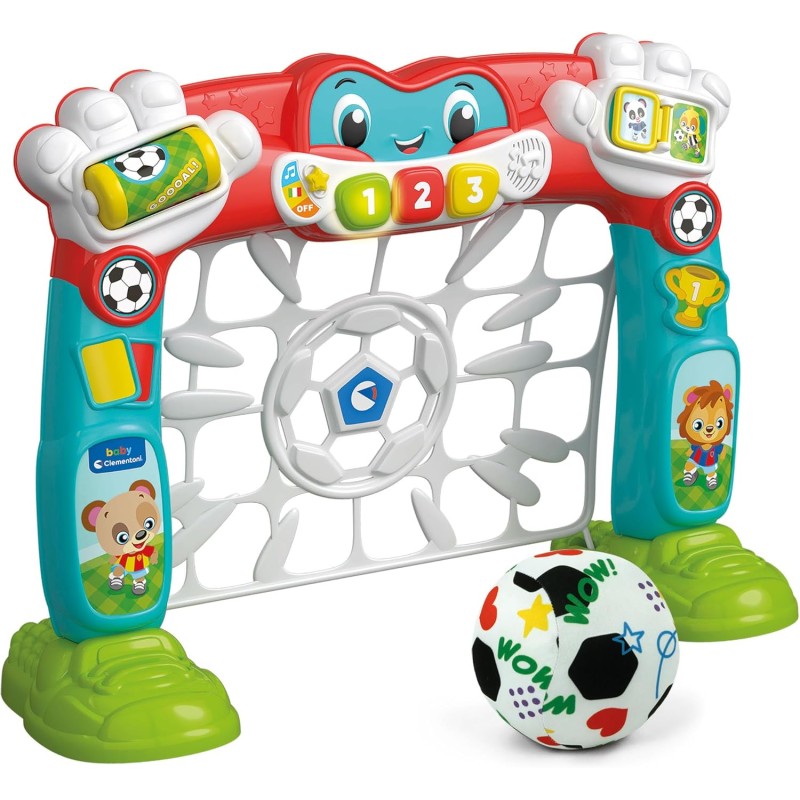 Clementoni Baby 17954 Tira e Segna Goleador, Rete da Calcio Elettronica con Luci e Suoni Bambini 18+ Mesi, Impara Numeri, Color