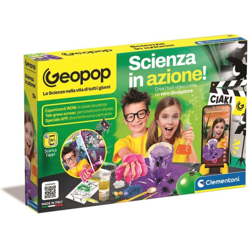 Clementoni x Geopop - 19445 Scienza in Azione, Crea Video come un Vero Divulgatore, Gioco Scientifico, Gioco di Società Tema Sc