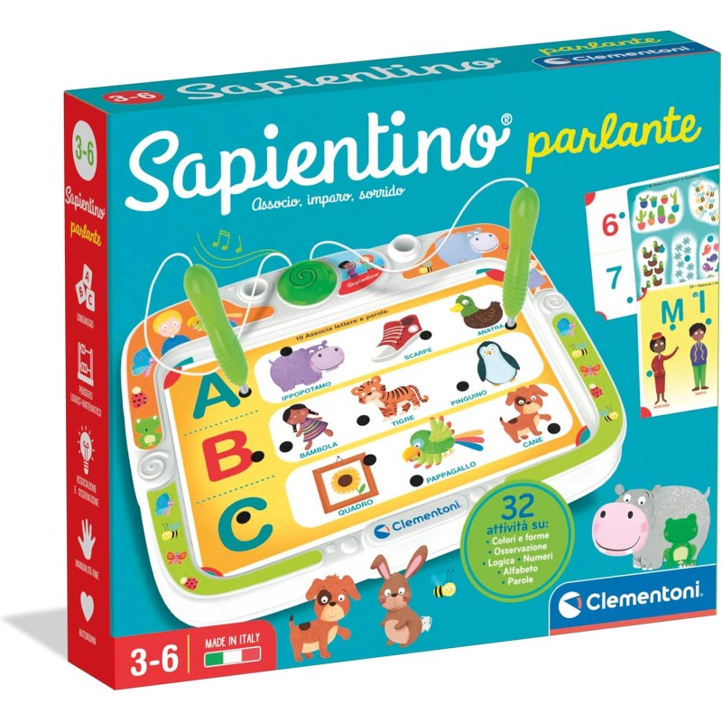 Clementoni Sapientino - 16472 Parlante, Gioco Educativo con Penne Parlanti, con 16 Schede e più di 32 attività su Temi della Sc
