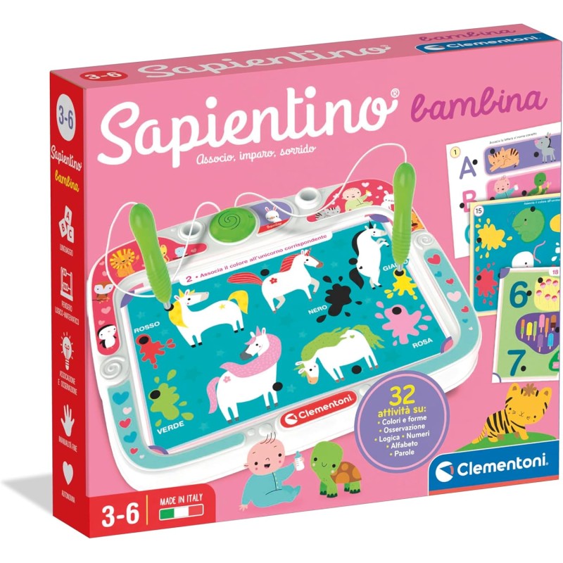 Clementoni Sapientino - 16473 Bambina, Gioco Educativo con Penne Parlanti, con 16 Schede e più di 32 attività su Temi della Scu