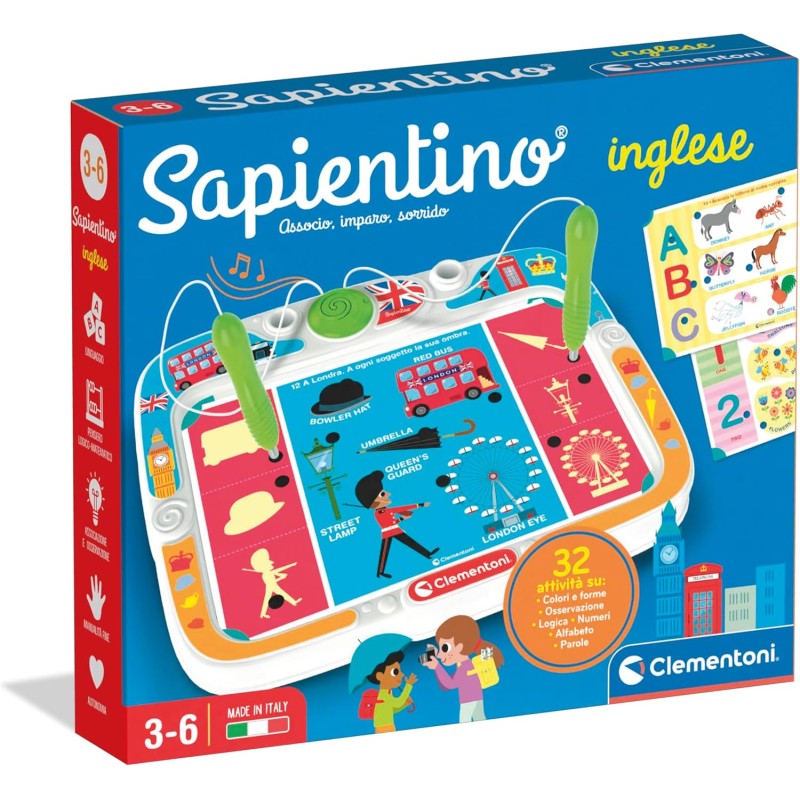 Clementoni Sapientino - 16475 Inglese, Gioco Educativo con Penne Parlanti, con 16 Schede e più di 32 attività per Imparare Voca