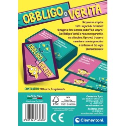 Clementoni - Obbligo o Verità, Mazzo di 40 Carte Illustrate, Party Game per Bambini 8+ Anni, 2-8 Giocatori, Idea Regalo, Made i