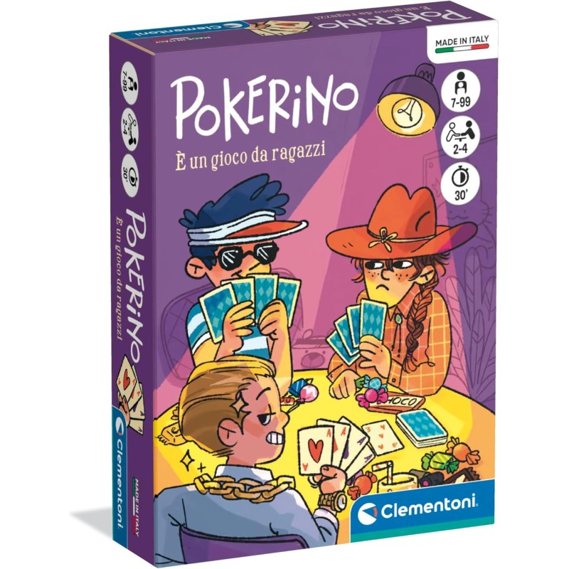 Clementoni - 16659 Pokerino, Mazzo di Carte Poker per Bambini 7+ Anni, 2-4 Giocatori, con Fiches, Idea Regalo, Made in Italy, L