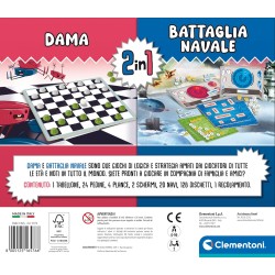 Clementoni - 16576 Gioco da Tavolo 2 in 1, Dama e Battaglia Navale, Gioco di Società da 2 Giocatori, Idea Regalo Made in Italy