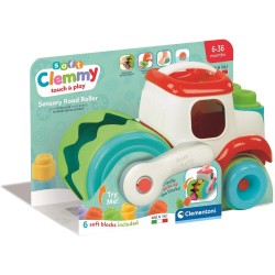 Clementoni Soft Clemmy - 17495 Touch And Play Sensory Steamroller, Camion Raccoglitore 8 Mattoncini, Gioco Prima Infanzia, Svil