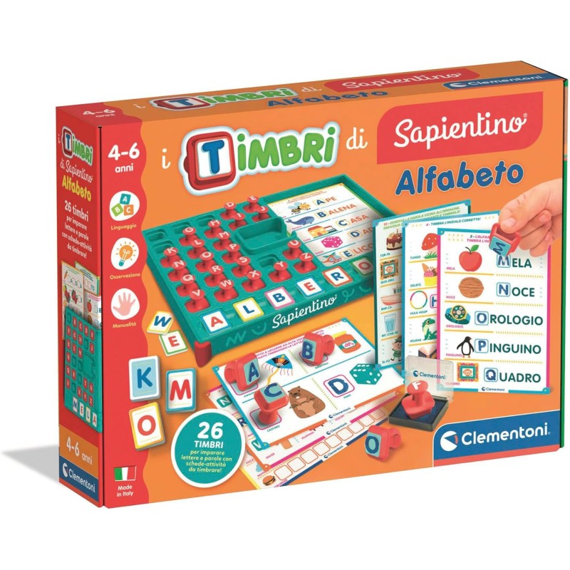 Clementoni Sapientino – 16693 I Timbri di Sapientino Alfabeto, Gioco Educativo con Schede e Timbri per Imparare Lettere e Parol