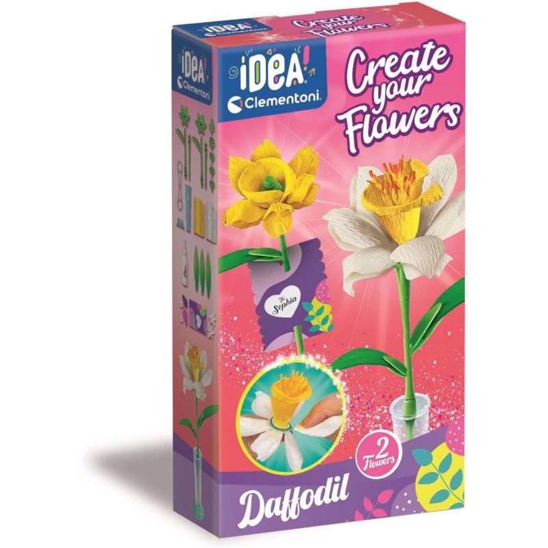 Clementoni Idea - 18876 Create Your Flowers, Kit Creativo per Comporre Fiori, con 2 Narcisi in Carta da Assemblare e Personaliz