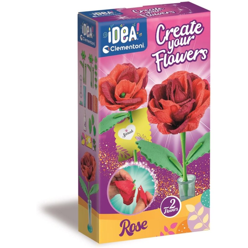Clementoni Idea - 18877 Create Your Flowers, Kit Creativo per Comporre Fiori, con 2 Rose in Carta da Assemblare e Personalizzar