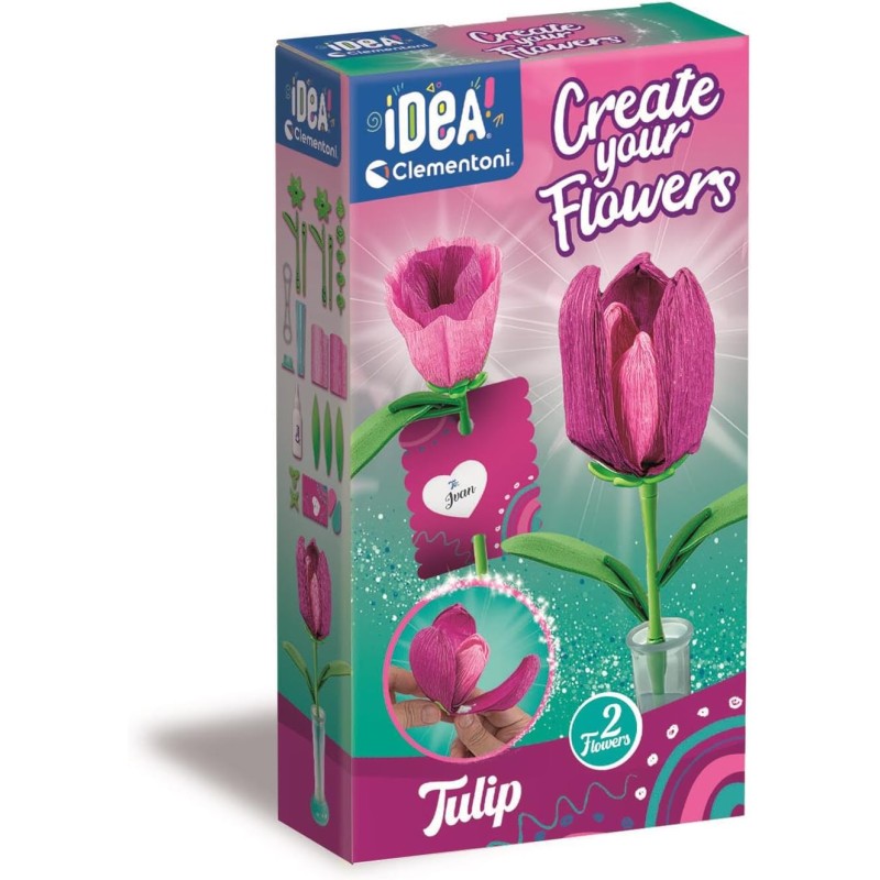 Clementoni Idea - 18878 Create Your Flowers, Kit Creativo per Comporre Fiori, con 2 Tulipani in Carta da Assemblare e Personali