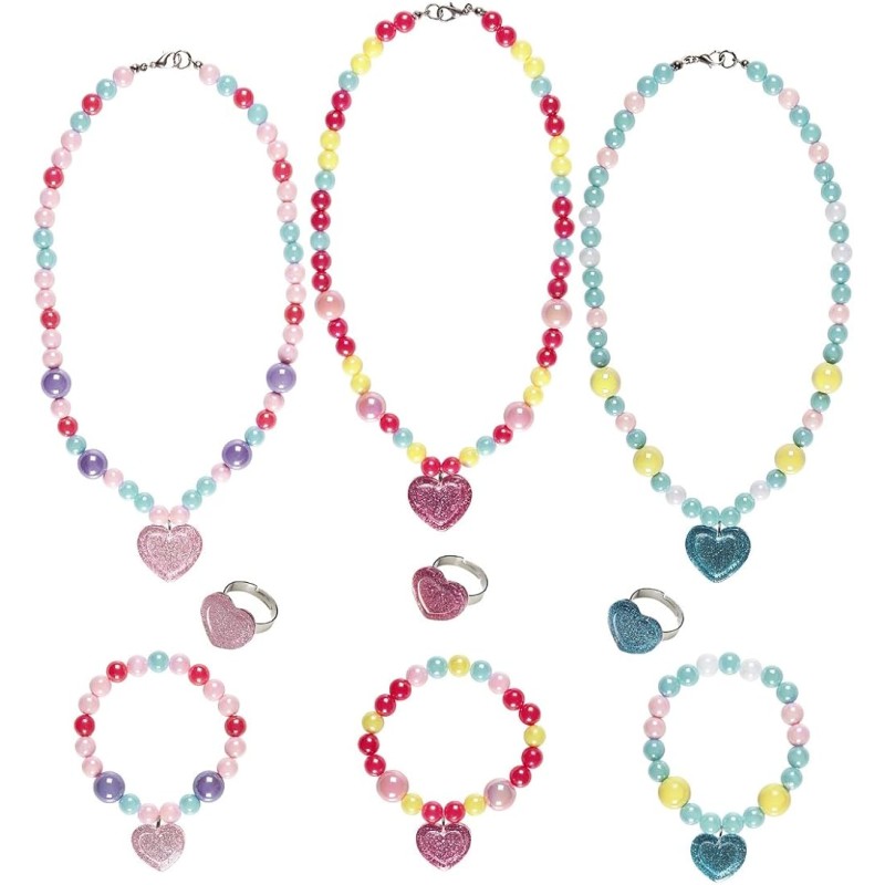 Widmann - Collana Braccialetto E Anello Perline Cuore Glitter Assortito In 3 Colorazioni, 46765