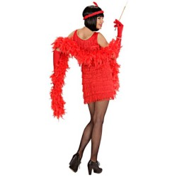 Widmann - Costume Charleston Lusso Rosso "DELUXE FLAPPER" (Vestito, Guanti, Fascia per Testa con Piuma) Taglia M, 77422