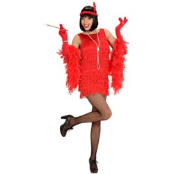 Widmann - Costume Charleston Lusso Rosso "DELUXE FLAPPER" (Vestito, Guanti, Fascia per Testa con Piuma) Taglia M, 77422