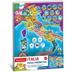 Clementoni Sapientino - 16690 Italia, Puzzle Magnetico, 4 Giochi in 1, 50+ Tessere Magnetiche, Scopri l Italia con le Tessere M