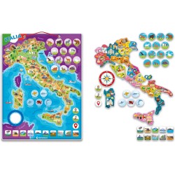 Clementoni Sapientino - 16690 Italia, Puzzle Magnetico, 4 Giochi in 1, 50+ Tessere Magnetiche, Scopri l Italia con le Tessere M