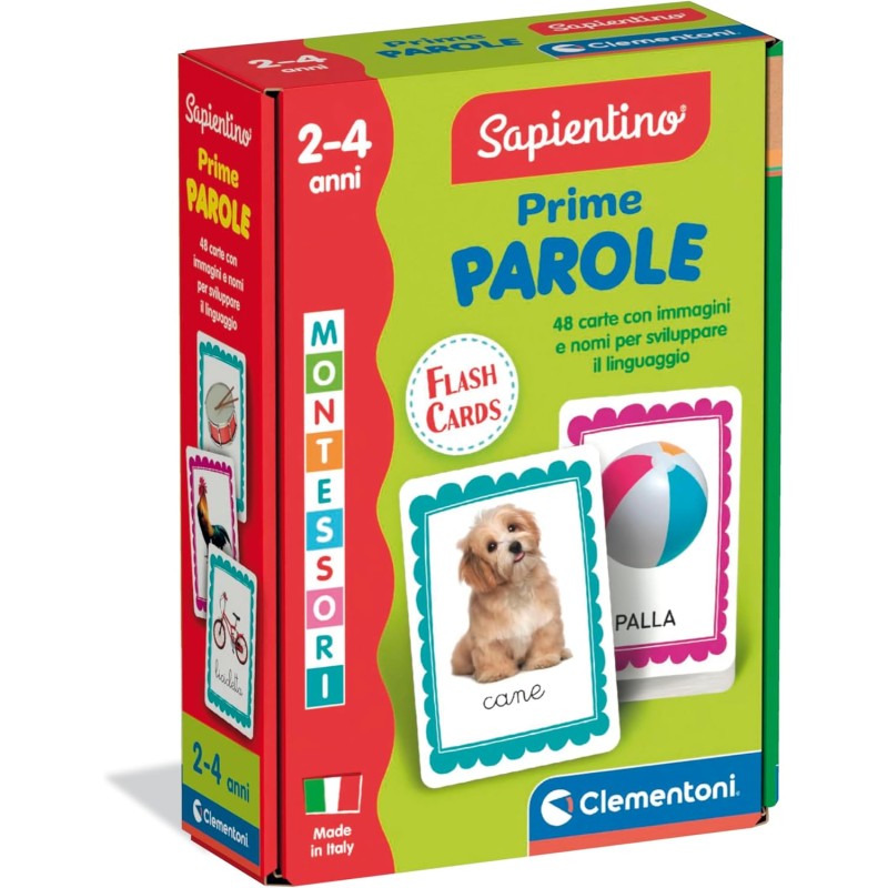 Clementoni Montessori - 16835 Prime Parole, Gioco Educativo Metodo Montessoriano, 48 Carte Illustrate per Imparare i Nomi degli