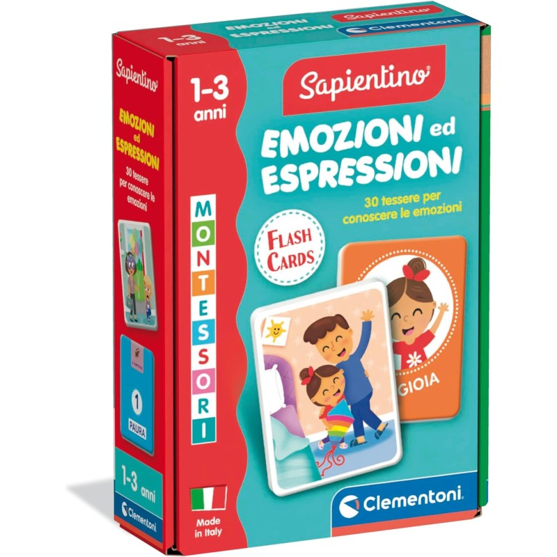 Clementoni Sapientino Baby Montessori - 16833 Carte Emozioni ed Espressioni, 30 Flashcards Tattili, Gioco Educativo per Scoprir